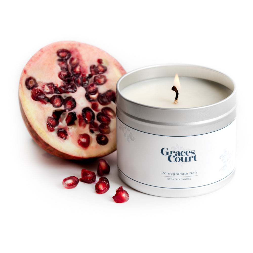 Pomegranate Noir Soy Wax Tin Candle Graces Court